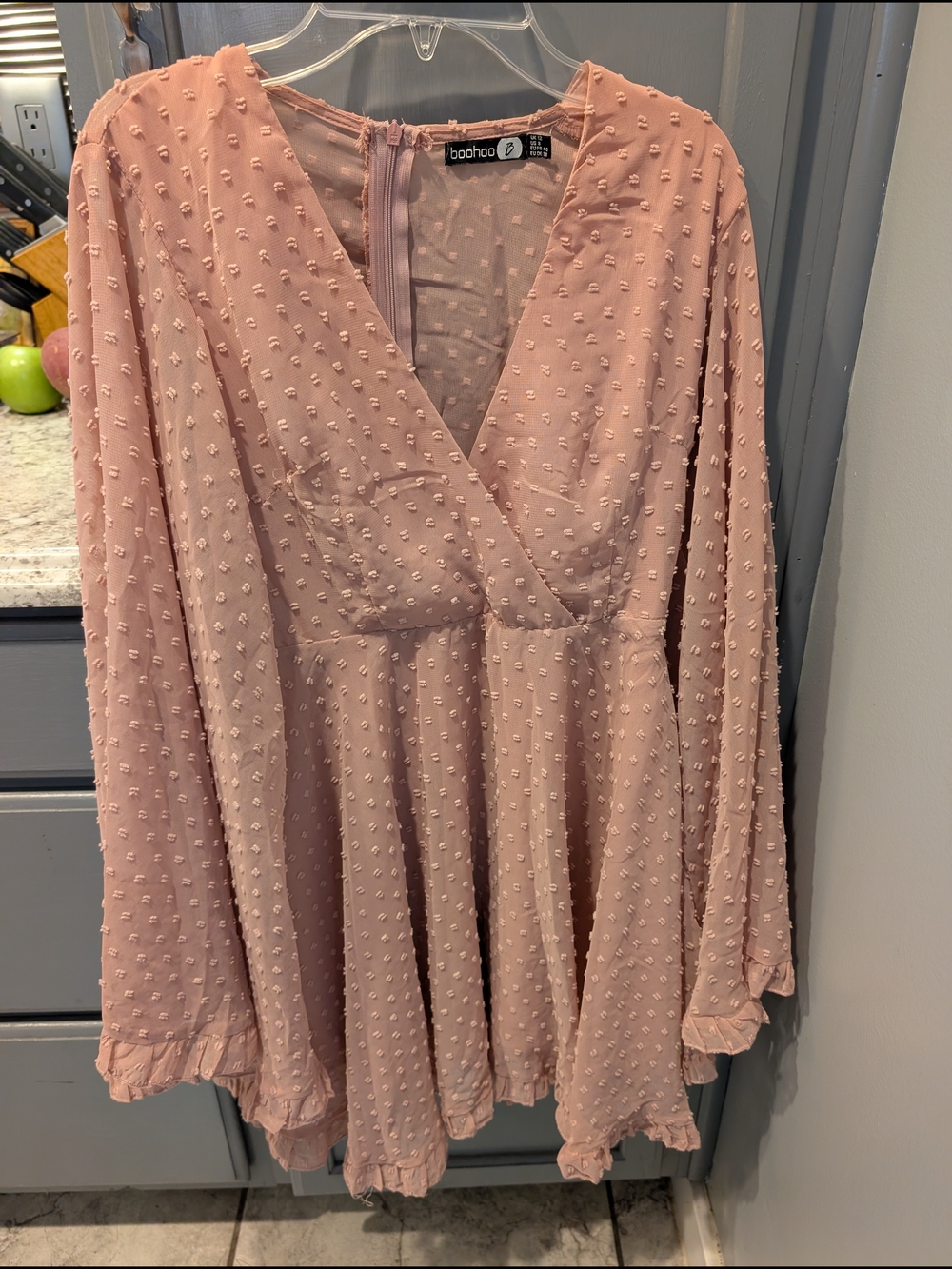 Boohoo Dusty Rose Swiss Dot Wrap Babydoll Dress